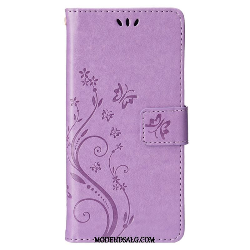 Flip Cover iPhone 15 Plus Blomster Og Sommerfugle