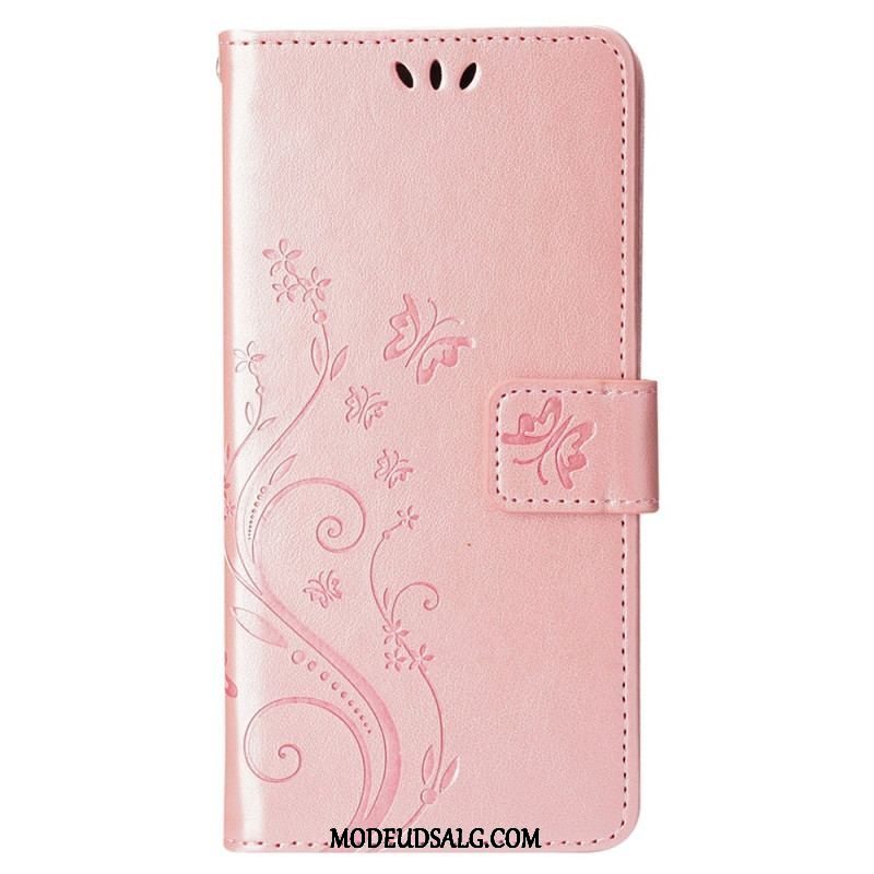 Flip Cover iPhone 15 Plus Blomster Og Sommerfugle