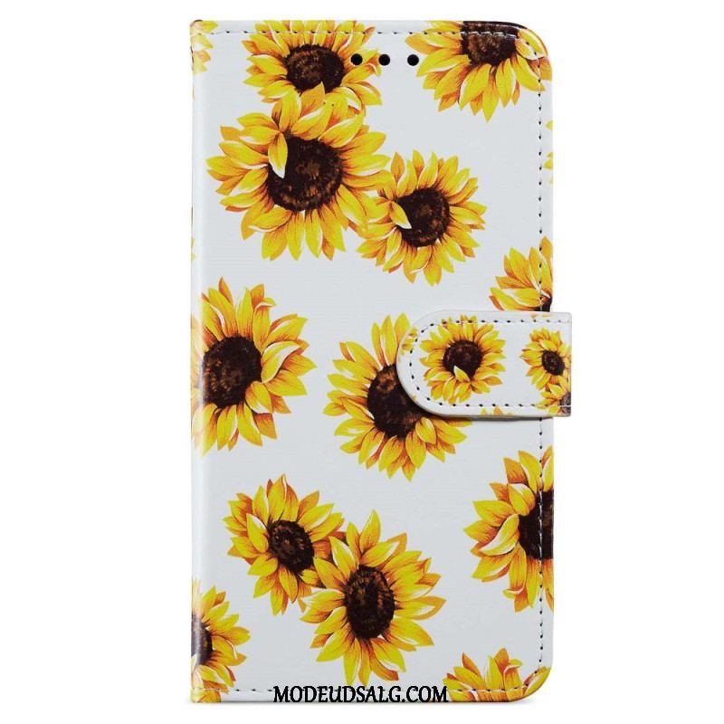 Flip Cover iPhone 15 Plus Med Snor Blomster Med Rem