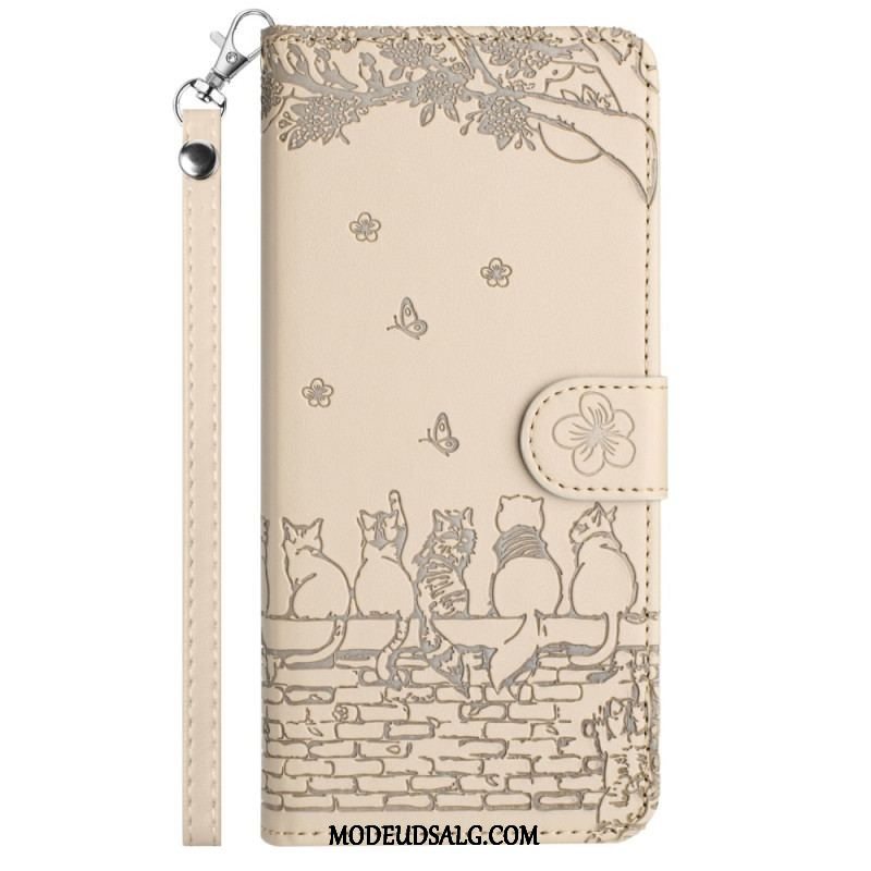 Flip Cover iPhone 15 Plus Med Snor Blomsterkat Med Rem