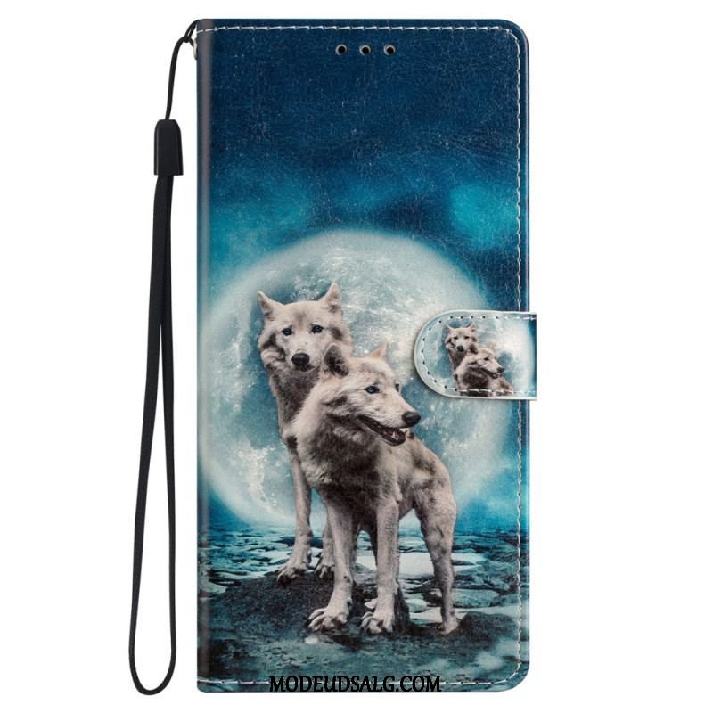 Flip Cover iPhone 15 Plus Med Snor Lanyard Wolves