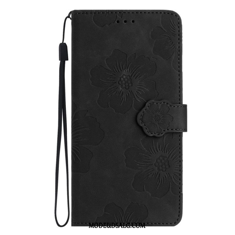 Flip Cover iPhone 16 Blomstermønster Med Rem