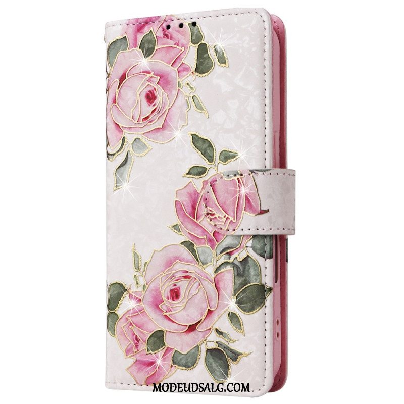 Flip Cover iPhone 16 Plus Blomster Rfid-blokerende Tegnebog