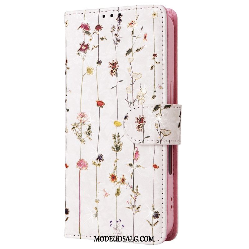 Flip Cover iPhone 16 Plus Blomster Rfid-blokerende Tegnebog