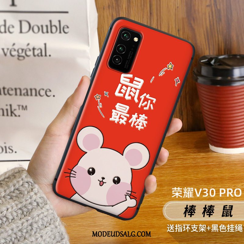 Honor View30 Pro Etui Kreativ Af Personlighed Anti-fald Rød Nubuck