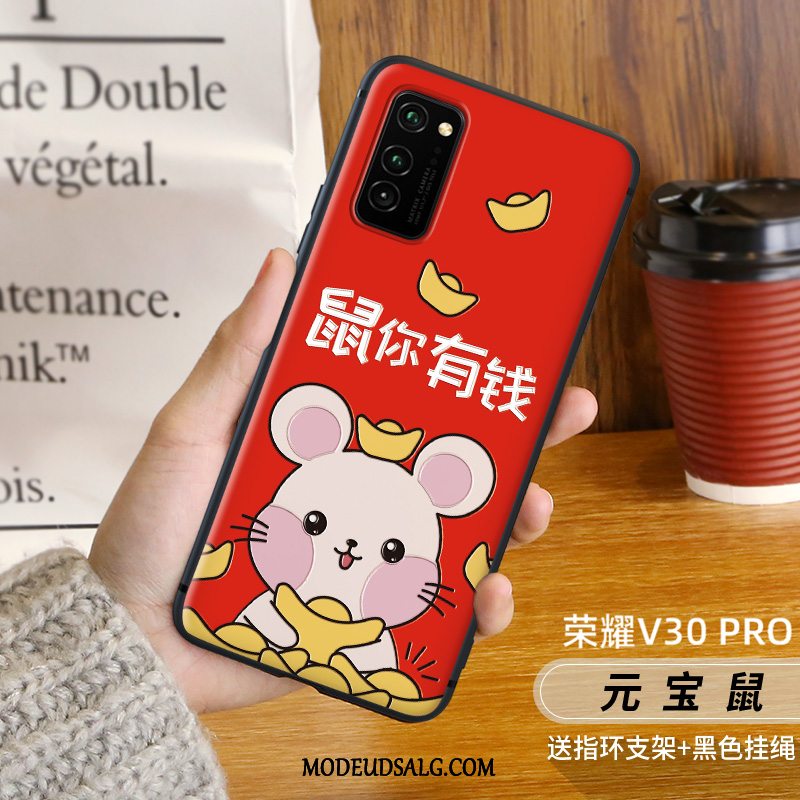 Honor View30 Pro Etui Kreativ Af Personlighed Anti-fald Rød Nubuck