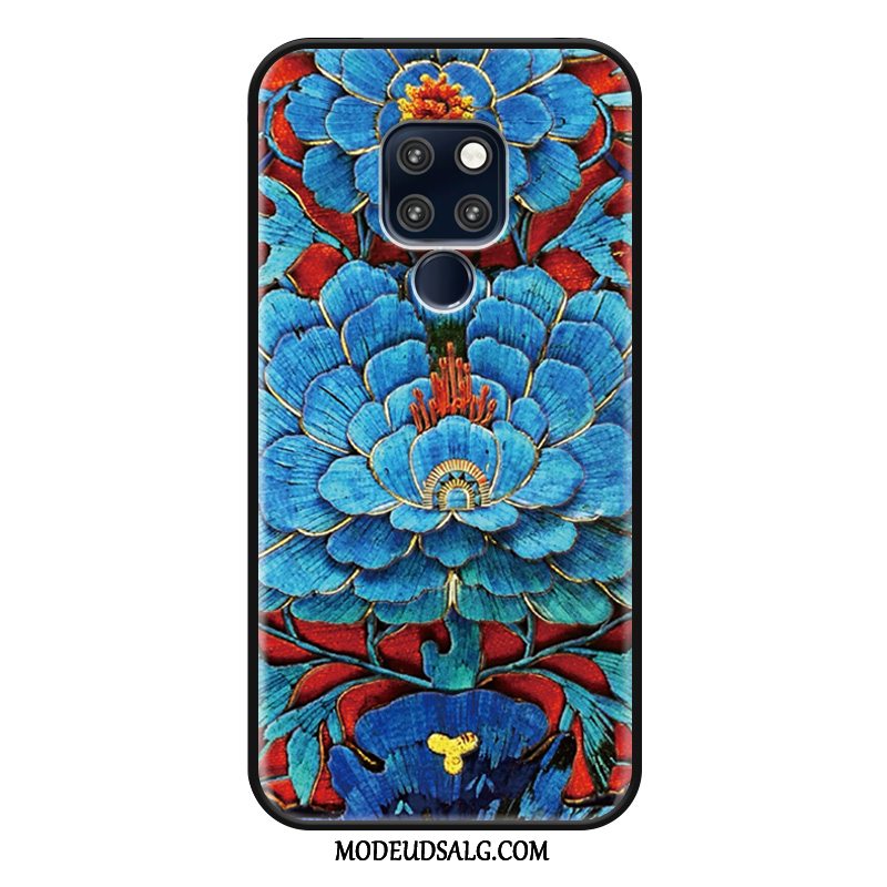 Huawei Mate 20 Etui Cover Blå Blomster Vintage Beskyttelse