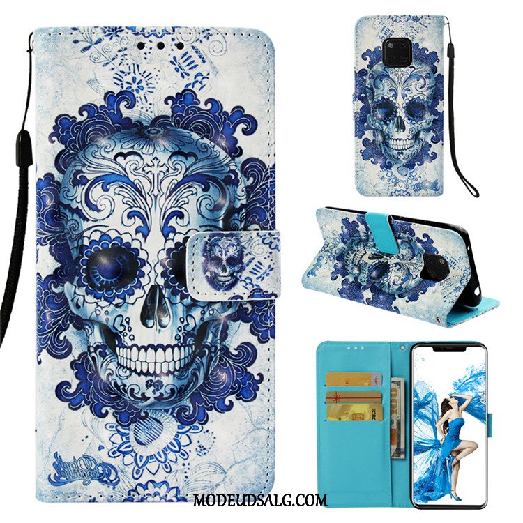 Huawei Mate 20 Pro Etui Anti-fald Lædertaske Blå Cover Folio