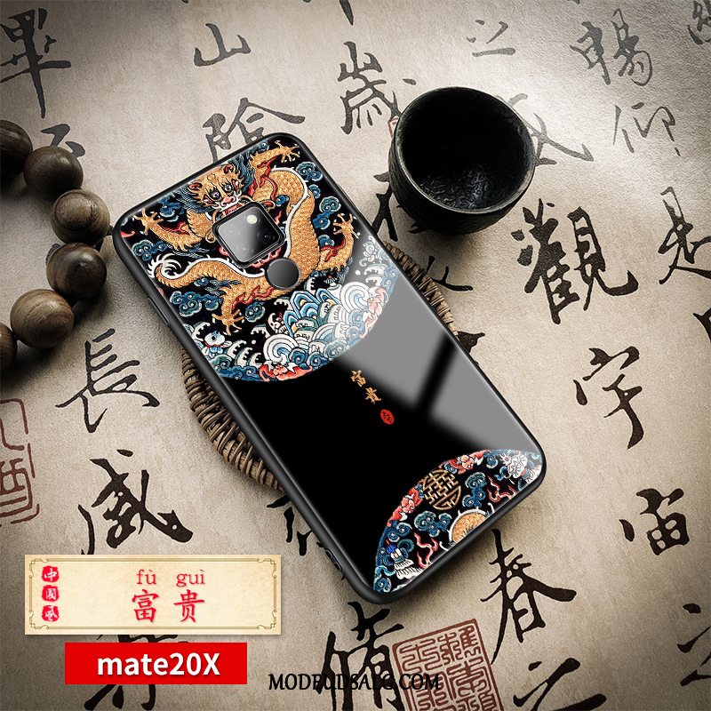 Huawei Mate 20 X Etui / Cover Kinesisk Stil Sort Beskyttelse Alt Inklusive