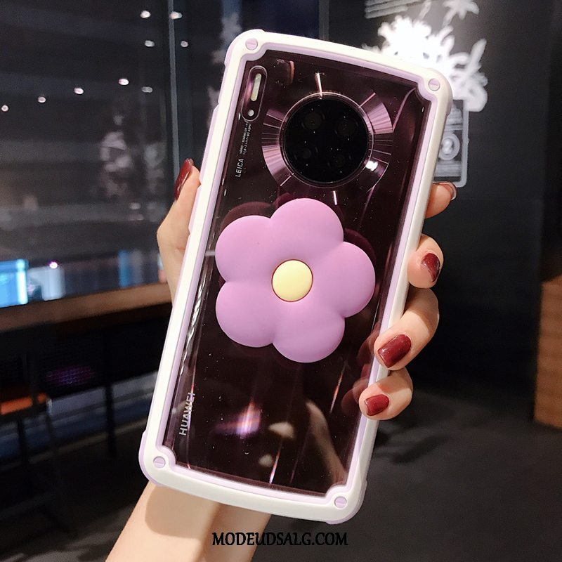 Huawei Mate 30 Pro Etui / Cover Gennemsigtig Ramme Blomster Hård Lyserød