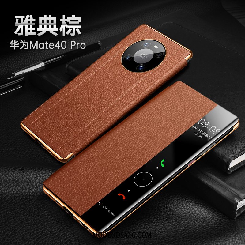 Huawei Mate 40 Pro Etui Clamshell Cover Anti-fald Ny Ægte Læder