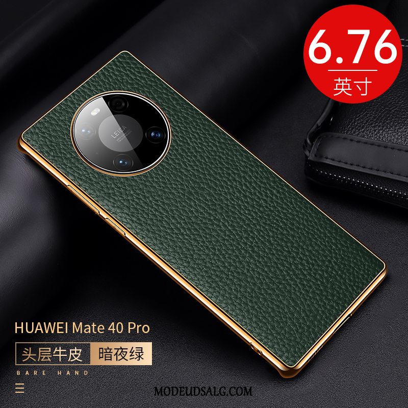 Huawei Mate 40 Pro Etui / Cover Blå Anti-fald Lædertaske Litchi Ægte Læder