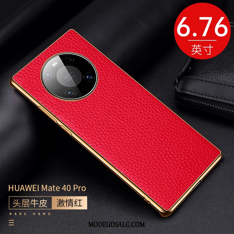 Huawei Mate 40 Pro Etui / Cover Blå Anti-fald Lædertaske Litchi Ægte Læder