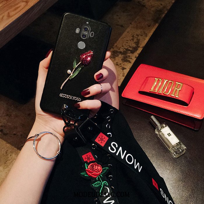 Huawei Mate 9 Etui Cover Hængende Hals Rød Blomster Trend