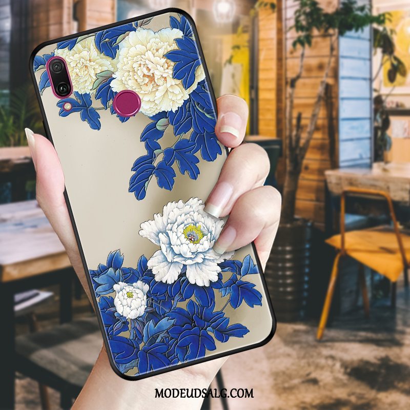 Huawei P Smart 2019 Etui Blomster Relief Cover Sort Beskyttelse