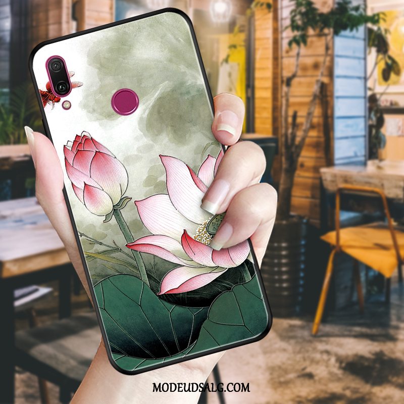 Huawei P Smart 2019 Etui Blomster Relief Cover Sort Beskyttelse