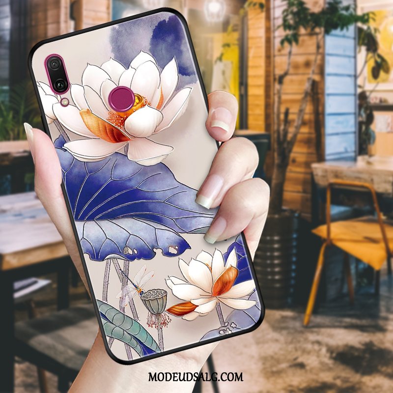 Huawei P Smart 2019 Etui Blomster Relief Cover Sort Beskyttelse