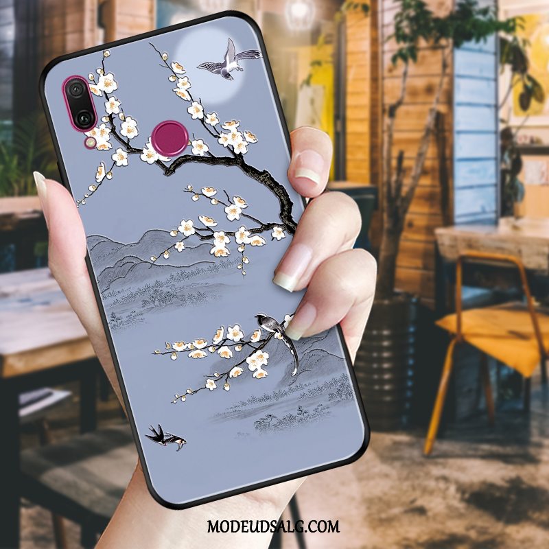 Huawei P Smart 2019 Etui Blomster Relief Cover Sort Beskyttelse