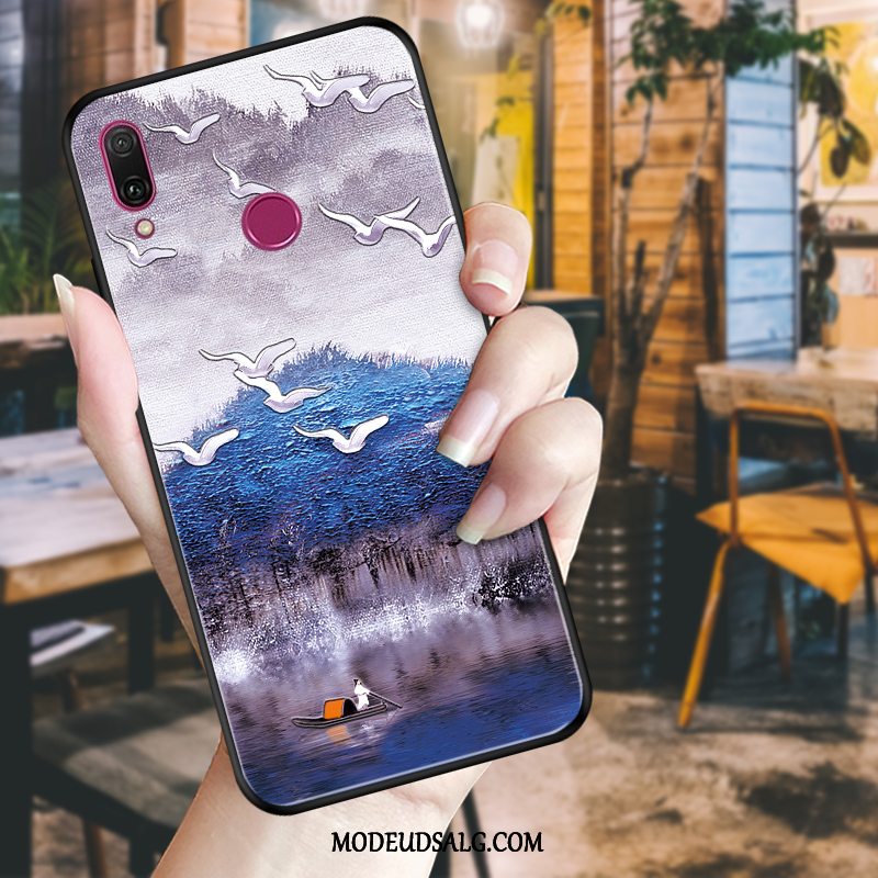 Huawei P Smart 2019 Etui Blomster Relief Cover Sort Beskyttelse