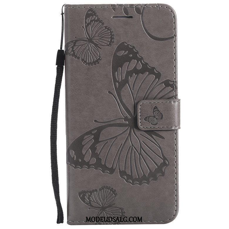 Huawei P Smart+ Etui / Cover Anti-fald Folio Blå Sommerfugl Blomster Lædertaske