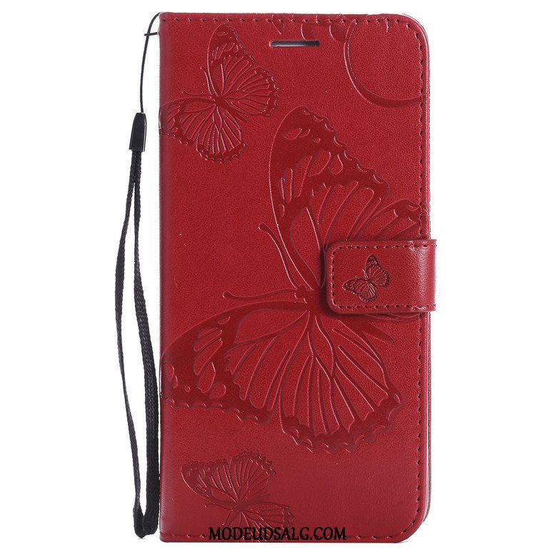 Huawei P Smart+ Etui / Cover Anti-fald Folio Blå Sommerfugl Blomster Lædertaske