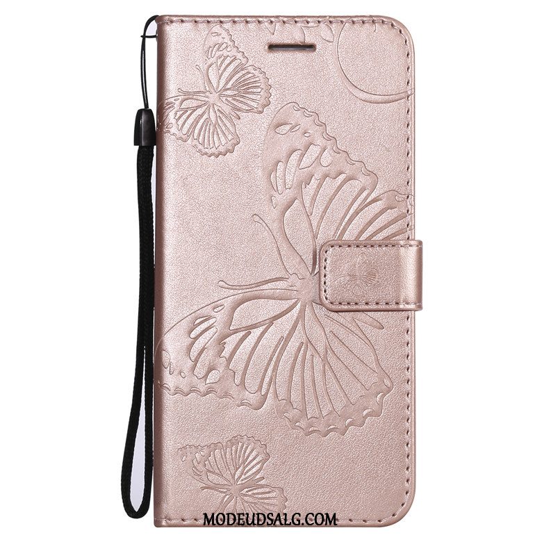 Huawei P Smart+ Etui / Cover Anti-fald Folio Blå Sommerfugl Blomster Lædertaske