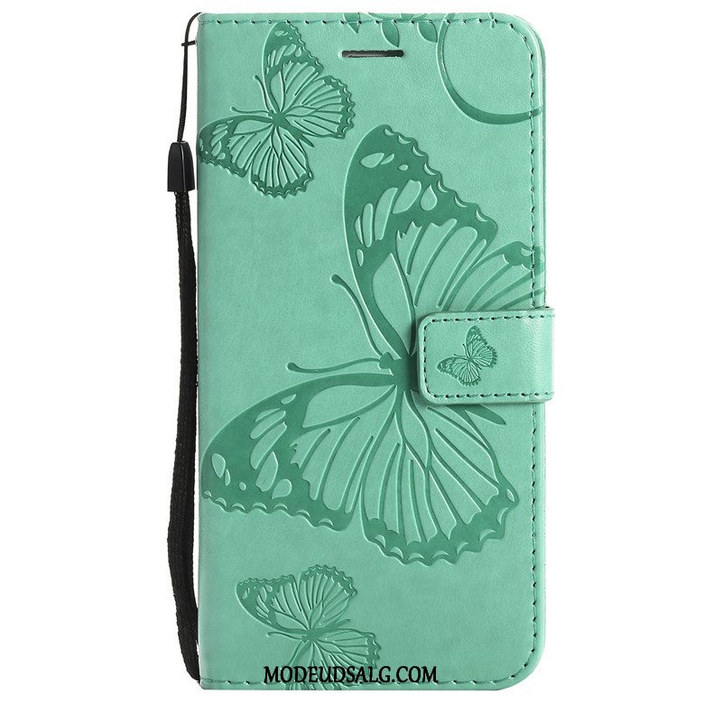 Huawei P Smart+ Etui / Cover Anti-fald Folio Blå Sommerfugl Blomster Lædertaske