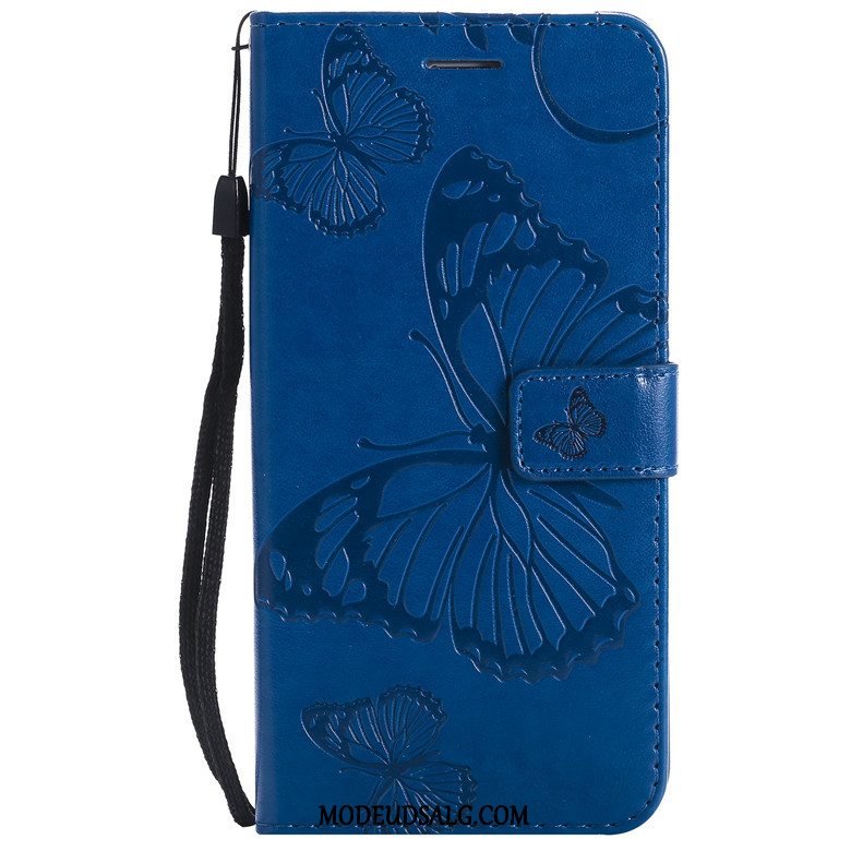 Huawei P Smart+ Etui / Cover Anti-fald Folio Blå Sommerfugl Blomster Lædertaske