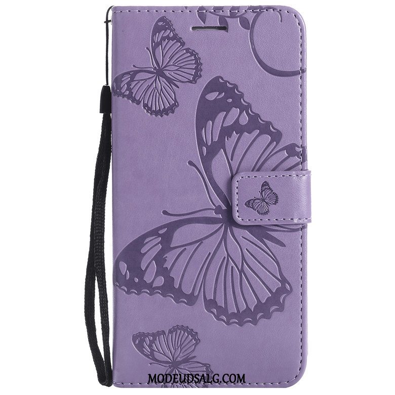 Huawei P Smart+ Etui / Cover Anti-fald Folio Blå Sommerfugl Blomster Lædertaske