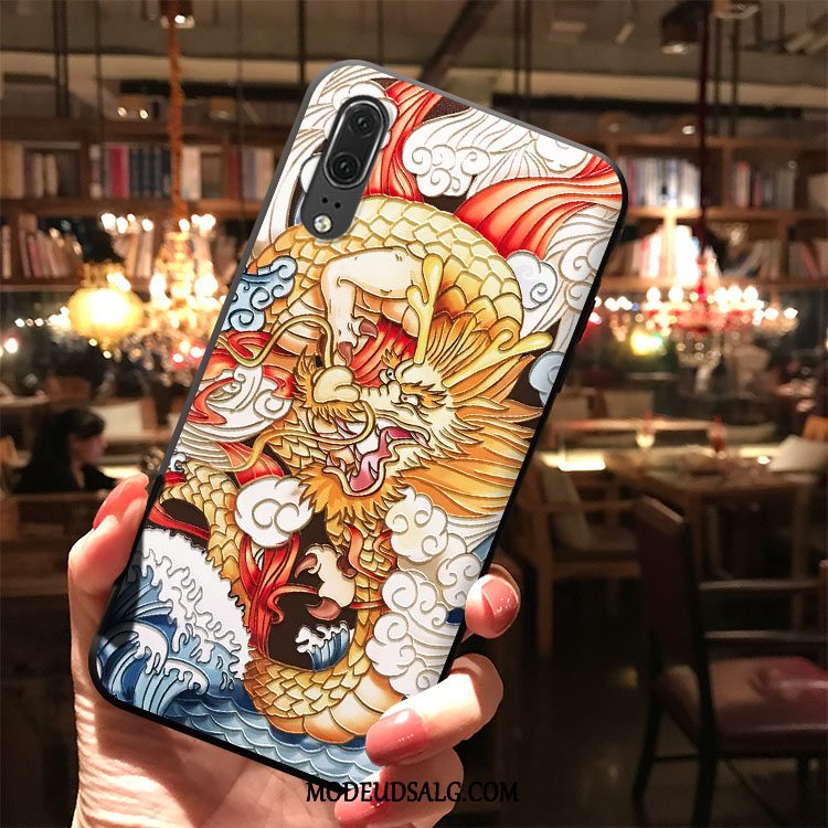 Huawei P20 Etui Sort Cover Mode Dragon Alt Inklusive