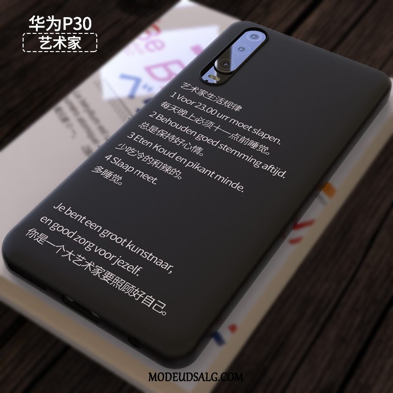 Huawei P30 Etui Kreativ Tynd Nubuck Sort Cartoon