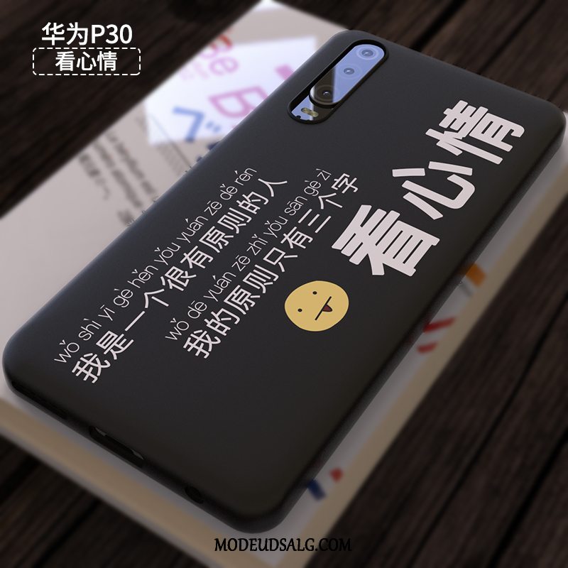 Huawei P30 Etui Kreativ Tynd Nubuck Sort Cartoon