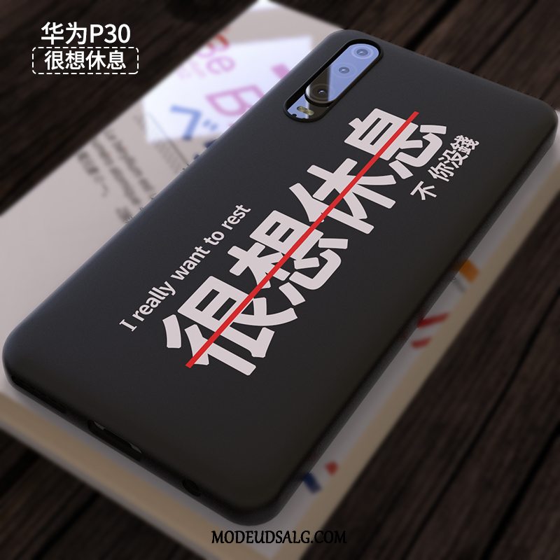 Huawei P30 Etui Kreativ Tynd Nubuck Sort Cartoon