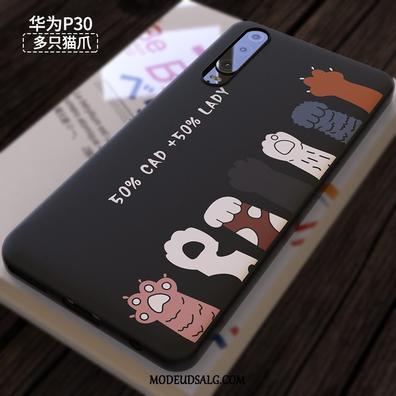 Huawei P30 Etui Kreativ Tynd Nubuck Sort Cartoon