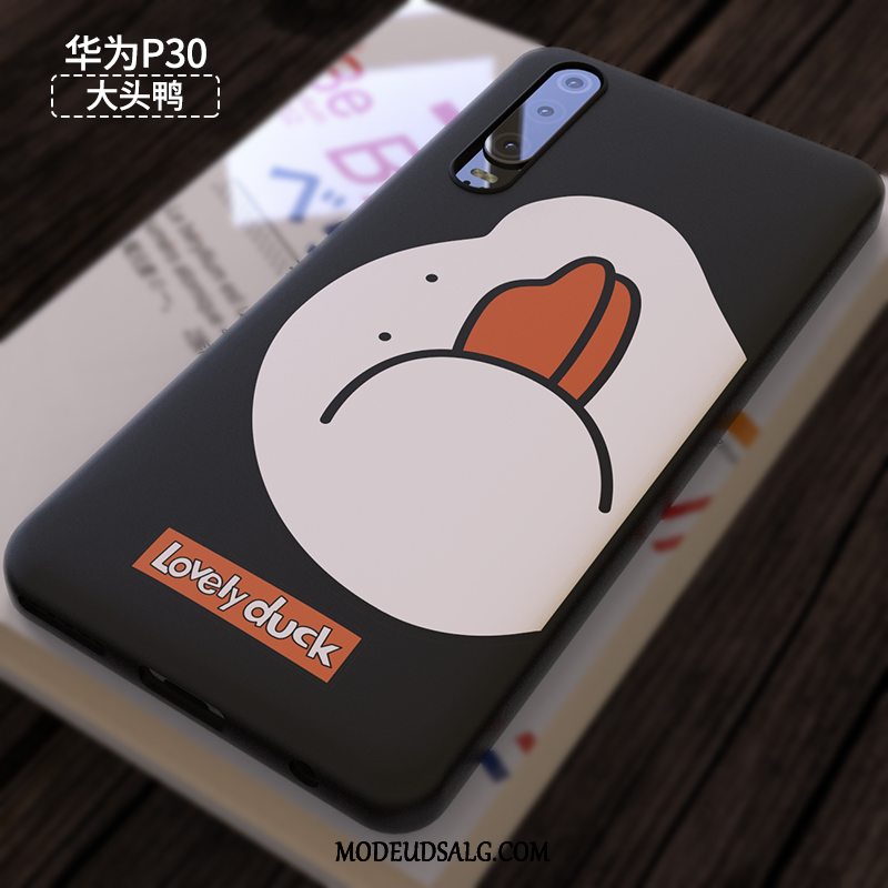 Huawei P30 Etui Kreativ Tynd Nubuck Sort Cartoon