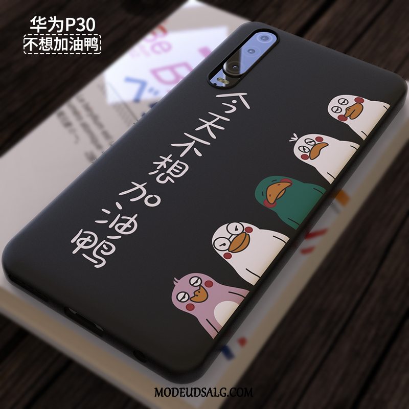 Huawei P30 Etui Kreativ Tynd Nubuck Sort Cartoon