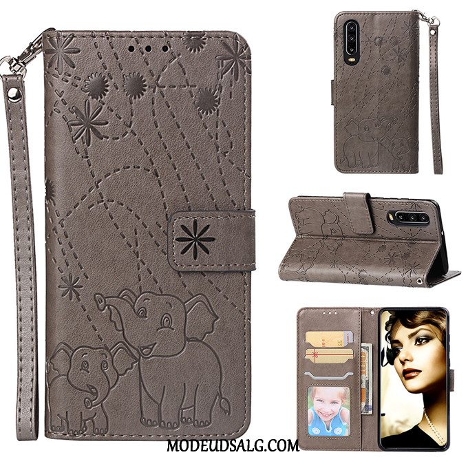 Huawei P30 Etui Lædertaske Sort Cover Folio Silikone