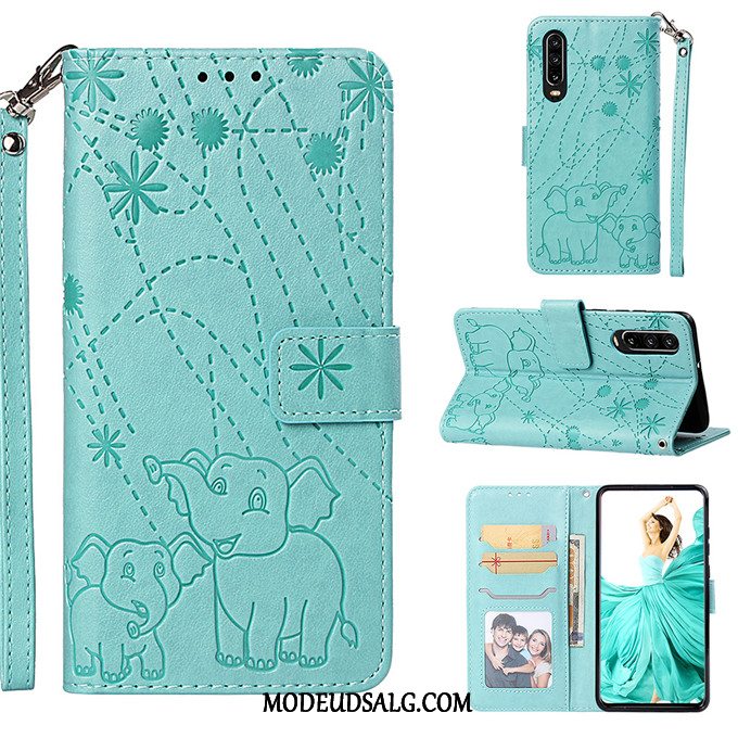 Huawei P30 Etui Lædertaske Sort Cover Folio Silikone