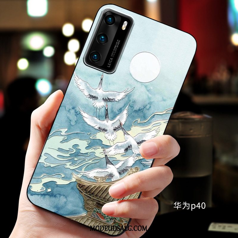 Huawei P40 Etui Blød Relief Cover Beskyttelse Blå