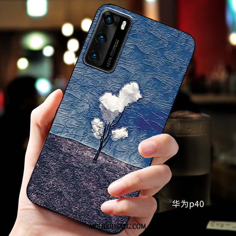 Huawei P40 Etui Blød Relief Cover Beskyttelse Blå