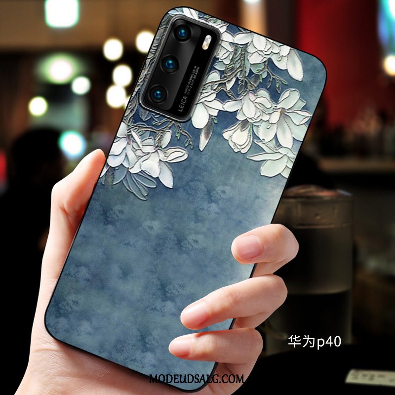 Huawei P40 Etui Blød Relief Cover Beskyttelse Blå