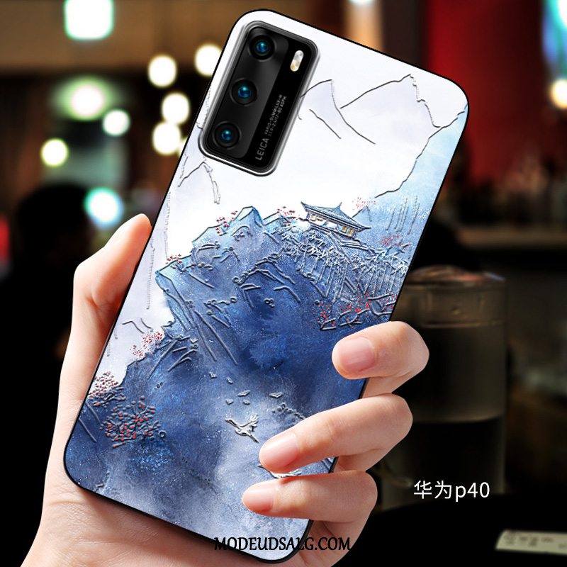 Huawei P40 Etui Blød Relief Cover Beskyttelse Blå