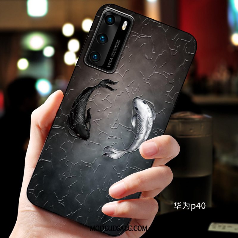 Huawei P40 Etui Blød Relief Cover Beskyttelse Blå