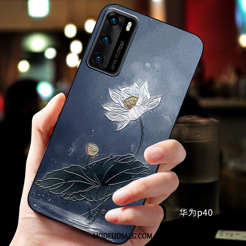 Huawei P40 Etui Blød Relief Cover Beskyttelse Blå