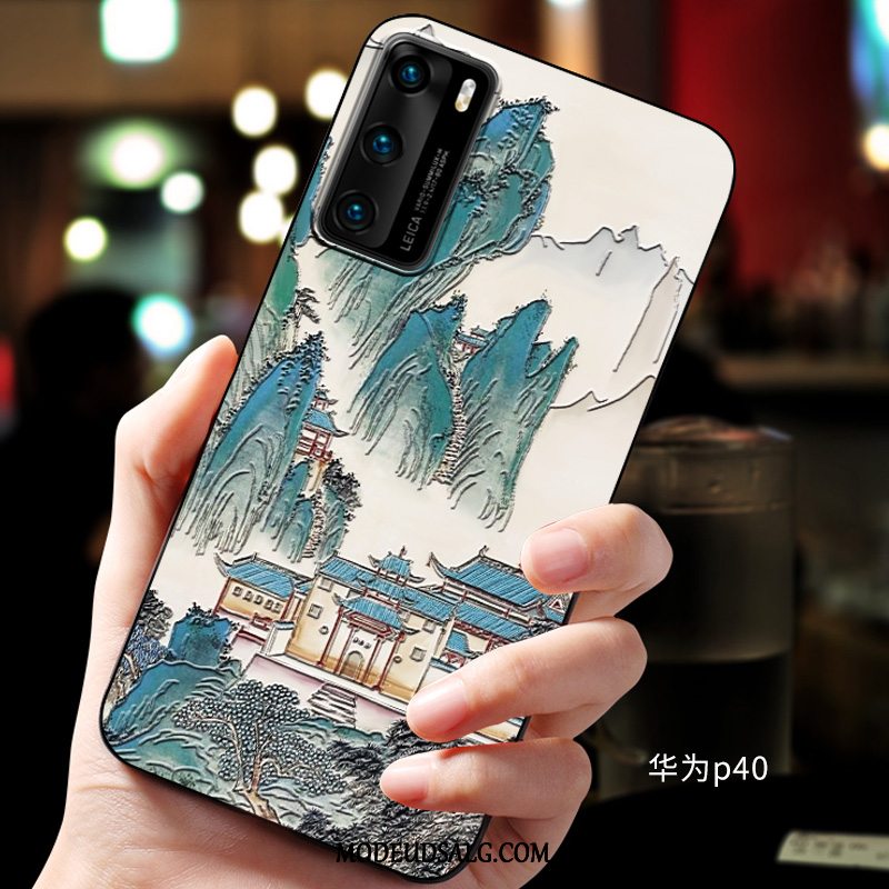 Huawei P40 Etui Blød Relief Cover Beskyttelse Blå