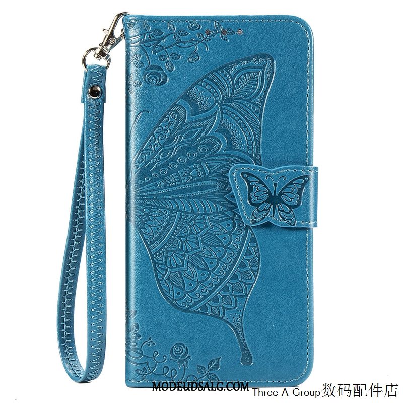 Huawei P40 Lite E Etui / Cover Sort Lædertaske Sommerfugle Folio Kort