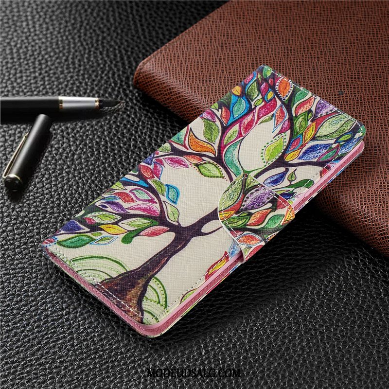 Huawei P40 Lite E Etui Hvid Malet Lædertaske Folio Cover