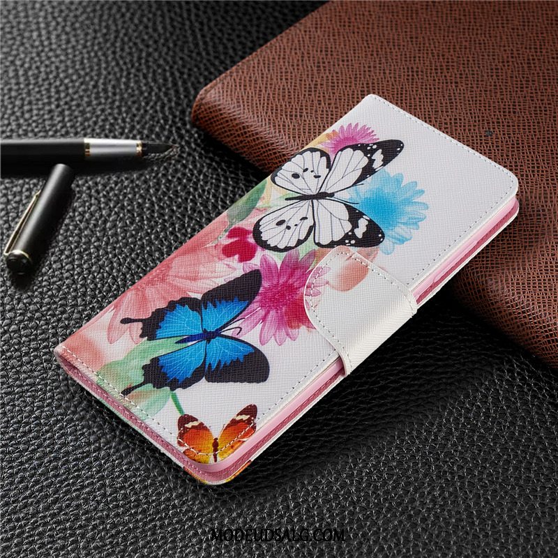 Huawei P40 Lite E Etui Hvid Malet Lædertaske Folio Cover