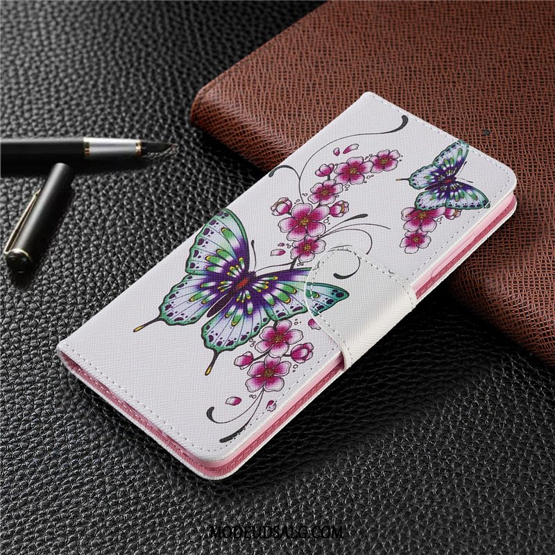 Huawei P40 Lite E Etui Hvid Malet Lædertaske Folio Cover