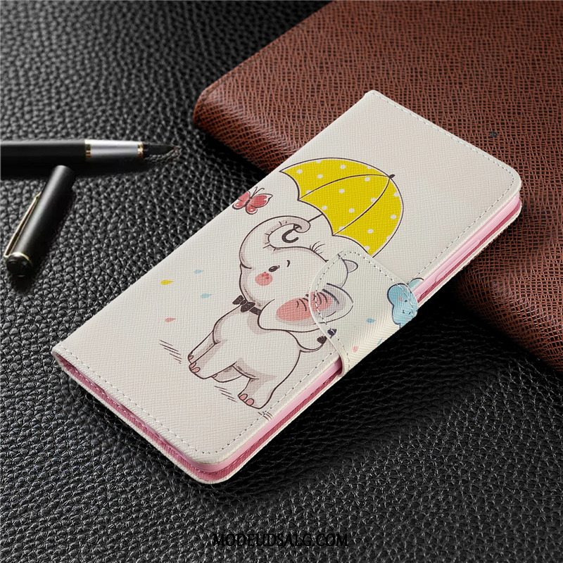 Huawei P40 Lite E Etui Hvid Malet Lædertaske Folio Cover